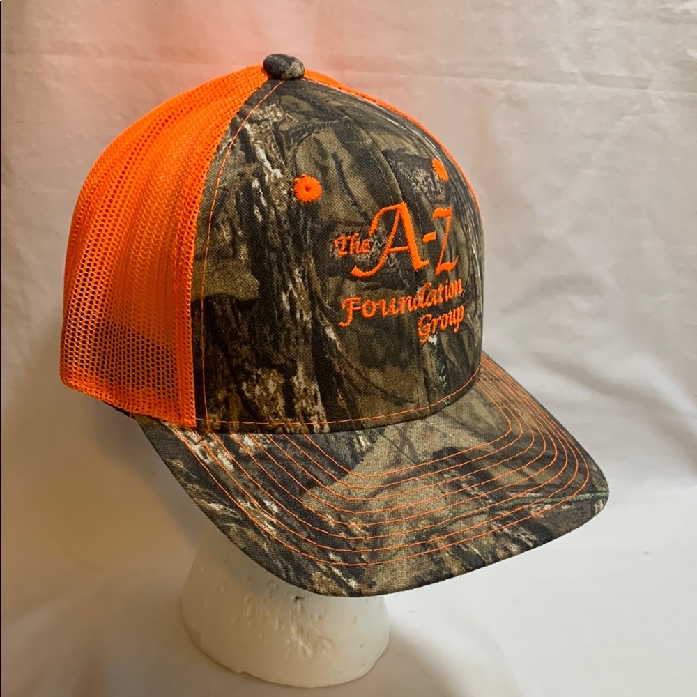 The A-Z Foundation Group Camo and Orange Mesh Cap